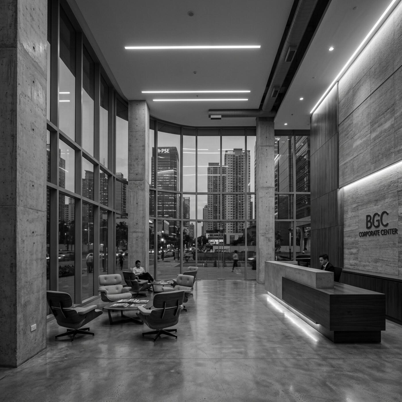 Modern corporate office lobby in Bonifacio Global City